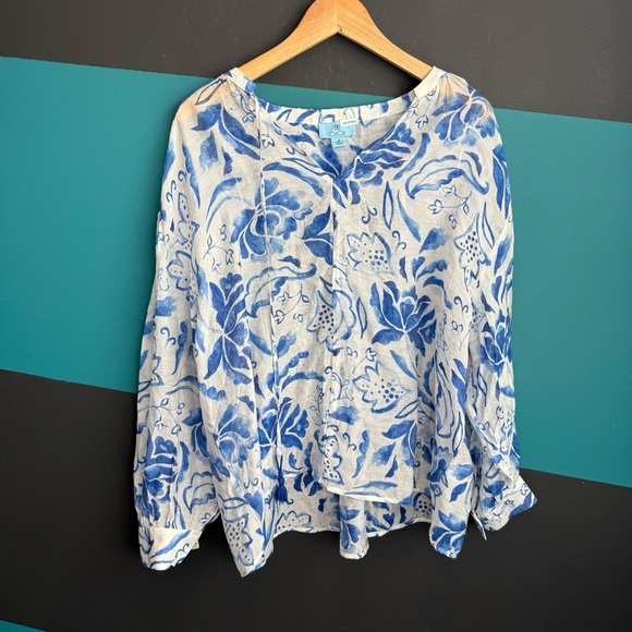 CeCe Blue and White Floral Blouse - Picture 2 of 10